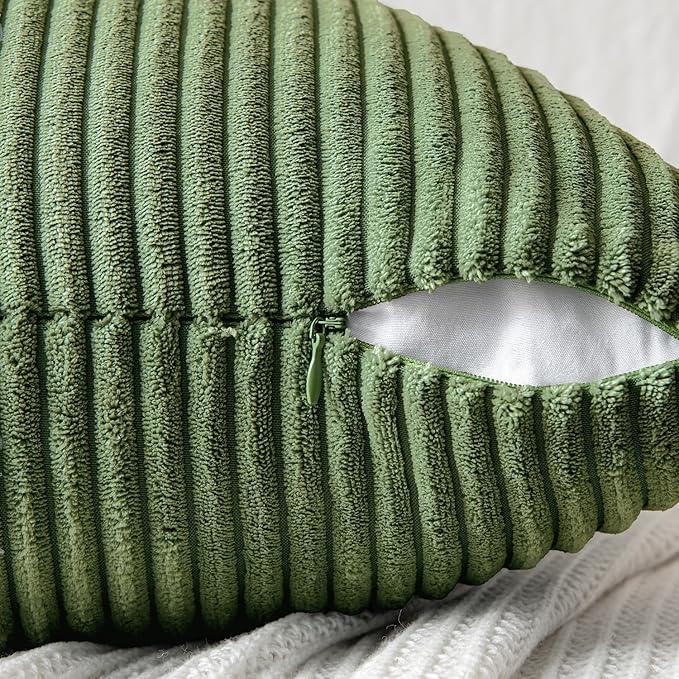 MIULEE Moss Green Decorative Throw Pillow Covers 20x20 Inch for Couch Bed Sofa Spring Decor Pack of 2 Boho Farmhouse Throw Pillows Soft Cross Corduroy Patchwork Textured Cushion Cases