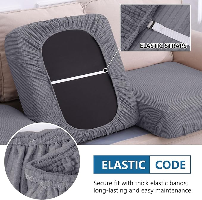 hyha Waterproof Couch Cushion Covers for Pets, Non Slip Sofa Seat Cover for Dogs Washable, Soft Thick Stretch Jacquard Fabric, Sofa Slipcovers with Elastic Bottom (1 Piece for Medium, Middle Grey)