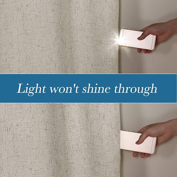 H.VERSAILTEX Linen Blackout Curtains Durable Thick Textured Linen Look 100% Blackout Patio Door Curtain Anti Rust Grommet Extra Wide Sliding Door Curtain Panel, W100 x L108 inch - Stone