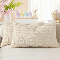 decorUhome Easter Beige Egg Pillow Covers 12x20 Inch Set of 2, Soft Plush Faux Wool Jacquard Cushion Covers, Farmhouse Neutral Fuzzy Spring Easter Holiday Decor for Couch Sofa Bed