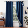 NICETOWN 100% Absolutely Blackout Linen Curtains for Bedroom Living Room, Navy Blue, 52" Wide, 2 Pieces, Privacy Vertical Thermal Insulated Window Drapes 84 inch Long for Shift Workers