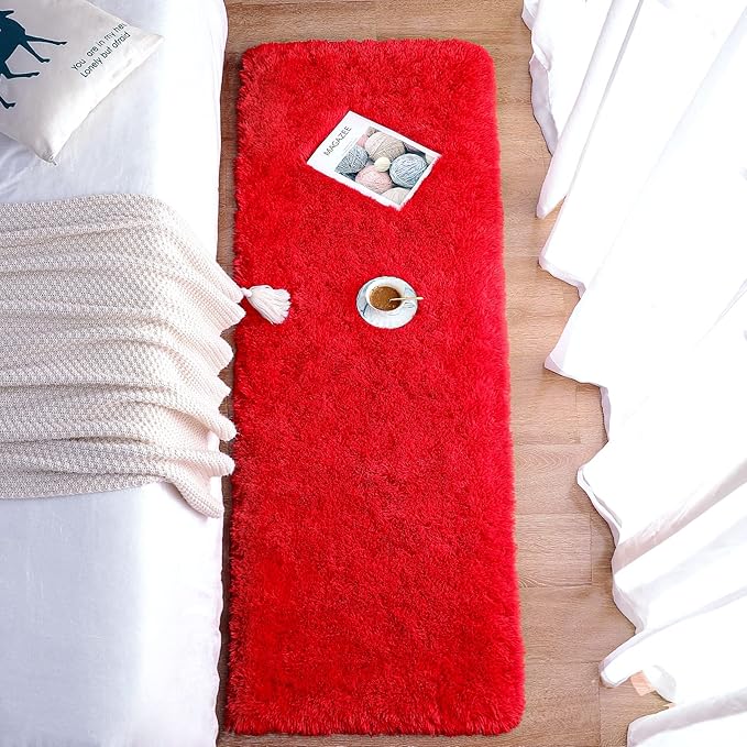 Chicrug Soft Runner Rugs for Bedroom Living Room Plush Fluffy Rug 2x6 Feet, Shag Furry Area Rug Carpet Non Shedding for Nursery Children Kids Girls Room Home Decorative, Red