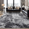 Rugflix 9x12 Area Rugs for Living Room, Washable Large Rug Stain-Resistant Low Pile, Modern Dark Carpet for Dining Room Home Office Kid Room Nursery Bedroom, Black Grey