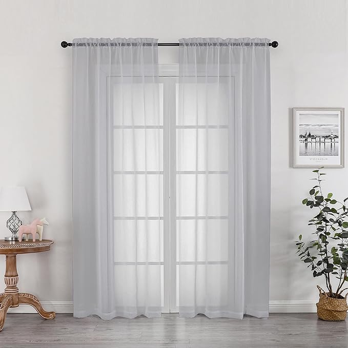 OWENIE Light Grey Sheer Curtains 78 inches Long 2 Panels Set for Bedroom Living Room, Soft Solid Living Room Sheer Curtain, Rod Pocket Light Filtering Farmhouse Curtains, 2 Pcs Each 42“ W x 78" L