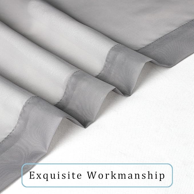 OWENIE Sheer Curtains Grey 45 Inches Long, Light Filtering Tiers for Kitchen, Basement, Bedroom, Short Panels Rod Pocket 2 Panels, Cafe Small Window, 42" W x 45" L