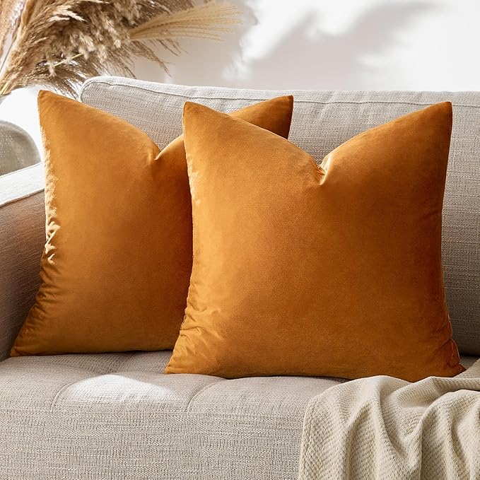 GIGIZAZA Decorative Throw Pillow Covers 26x26,Set of 2 Burnt Orange Square Couch Pillow Covers,Velvet Sofa Boho Cushion Pillows