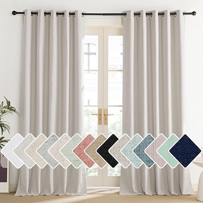 NICETOWN Brich Vintage Open Linen Weave Flax Thermal Curtains, 100% Blackout Curtains 108" Long for Dining Room, Soundproof Window Treatment Drapes for Home Office, 62" Wide Per Panel, Set of 2