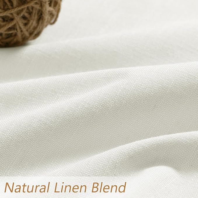 Guken 100% Blackout Linen Curtains 42 Inch Wide by 96 Inch 2 Panels Set for Living Room Bedroom Back Tab Thermal Insulated Black Out Linen Drapes Room Darkening Window Curtains, Ivory