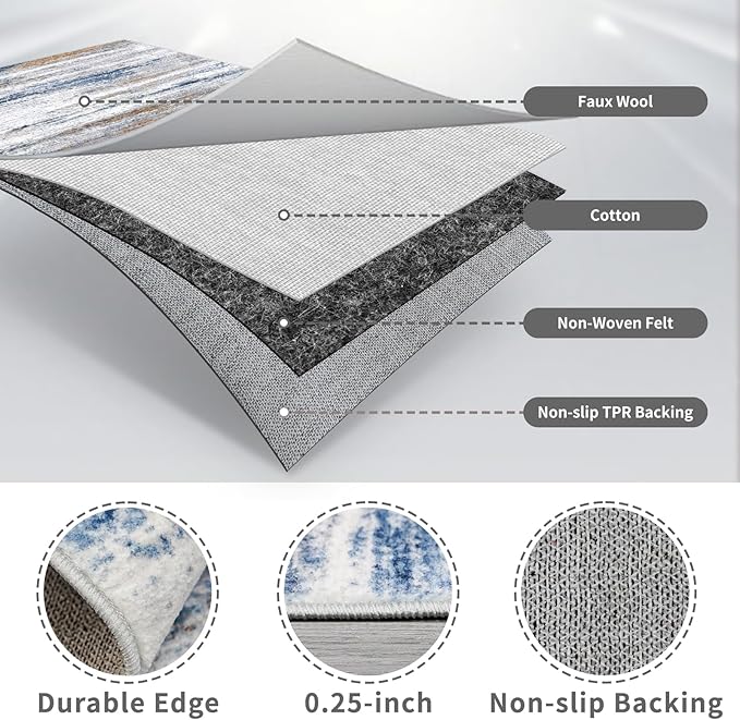 3x18 Washable Hallway Runner Rug: Extra Long Runners for Entryway Living Room Dining Room - Stain and Water Resistant Rugs with Non-Slip Backing - Soft Low-Pile Carpet 18ft Navy Grey