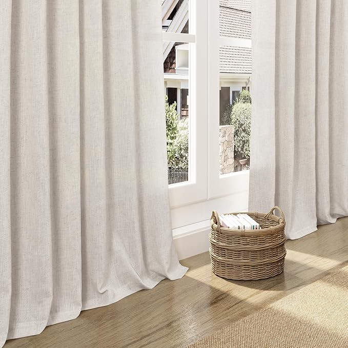 Nanspring 108 Inch Long Curtains for Living Room Pearl White Linen Coastal Decor Light Filtering Semi Sheer Curtain Back Tab Modern Floor to Ceiling High Window for Bedroom 52x108,2 Panels