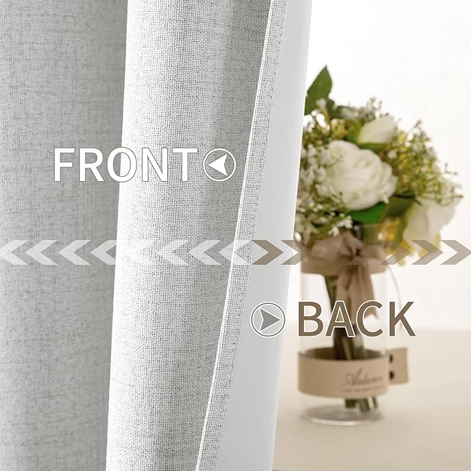 MIULEE 90 Inches Linen Textured Curtains for Bedroom 100% Blackout Thermal Insulated Heathered White Grommet Room Darkening Drapes Luxury Decor for Living Room Nursery 52 x 90 Inch (2 Panels)