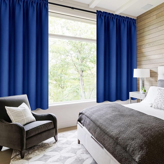 DWCN Blackout Curtains Room Darkening Thermal Insulated Bedroom Curtains Window Curtain Panels, 42 x 54 inches Long, Set of 2 Classic Blue Rod Pocket Drapes