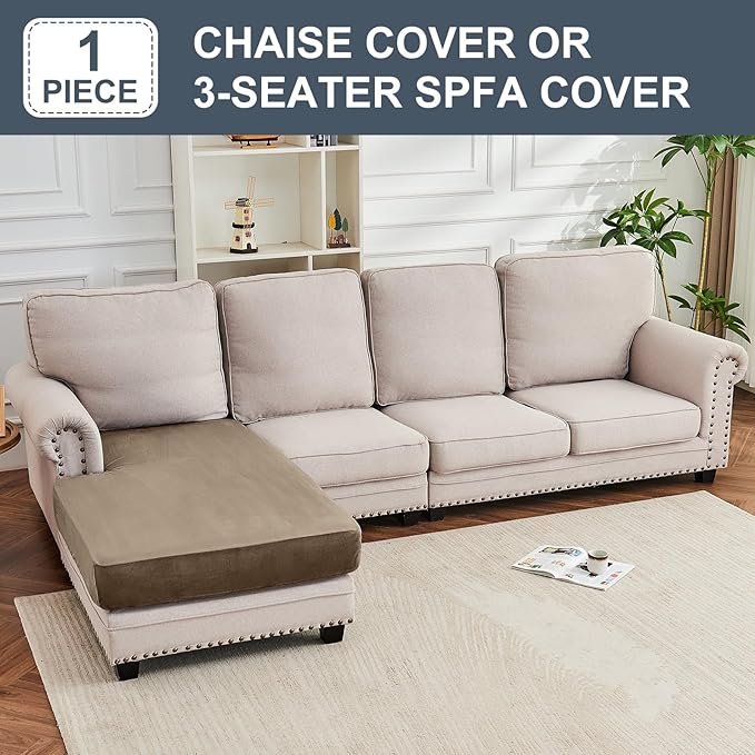 Couch Cover Velvet Chaise Cushion Cover for Sectional Sofas - Elastic L-Shaped Sofa Seat Covers Washable, Slipcover Protector (1-Piece, Leather Brown)