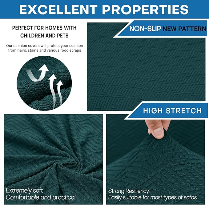 XINEAGE 2026 New 3 Pieces Couch Covers for 2 Cushion Sofa Super Stretch Loveseat Slipcover Pet Dog Universal Slip Cover Anti Slip Love Seat Furniture Protector (Blackish Green, 55"-69")