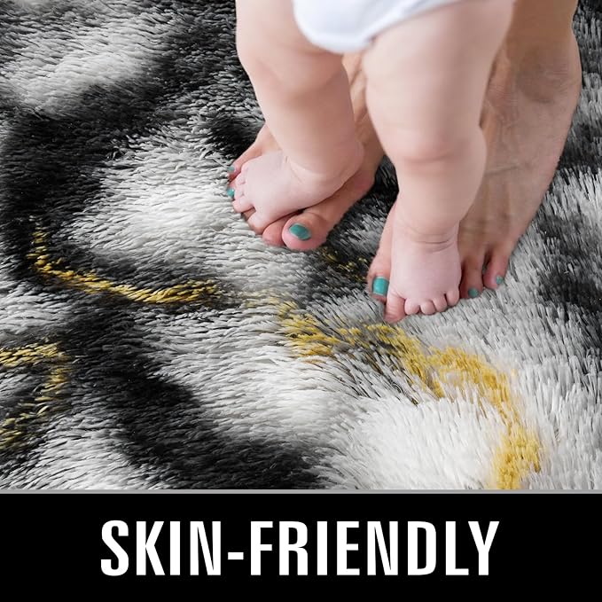 TWINNIS Super Soft Shaggy Rugs Fluffy Carpets, 5x8 Feet, Indoor Modern Plush Area Rugs for Living Room Bedroom Kids Room Nursery Home Decor, Upgrade Anti-Skid Rectangular Fuzzy Rug, Grey Gold