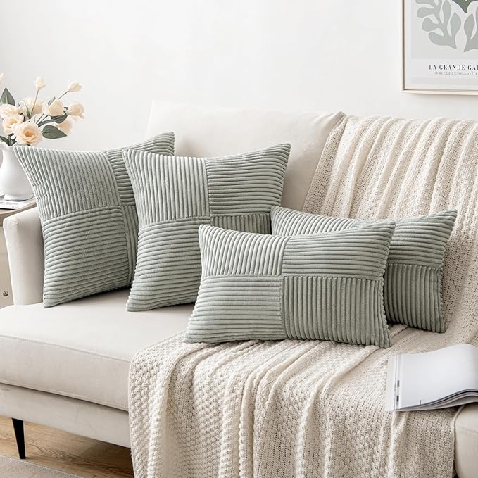 MIULEE Silver Grey Decorative Throw Pillow Covers 18x18 Inch for Couch Bed Sofa Pack of 2 Boho Farmhouse Throw Pillows Soft Cross Corduroy Patchwork Textured Cushion Cases