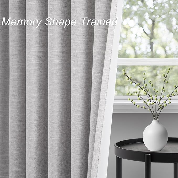Topfinel Linen Blackout Curtains 63 Inches Long 2 Panels for Small Window Modern Farmhouse Linen Blend Texture Insulated Hook Belt Back Tab Pocket Pleated Drapes (W52 x L63) Light Grey