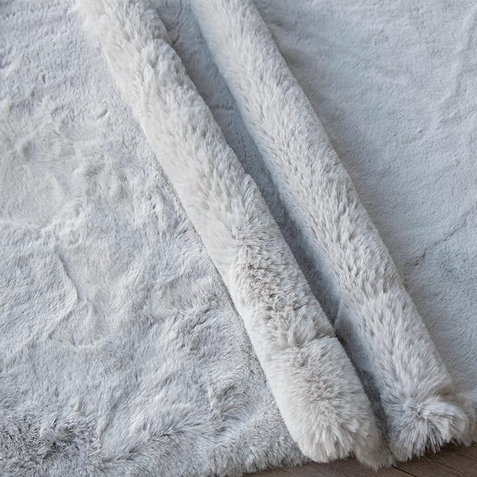 ORINOVA Round Furry Rugs for Living Room Faux Rabbit Fluffy Fur Rug for Bedroom Washable Area Rugs Boho Circle Rug Grey Shag Rug 4ft