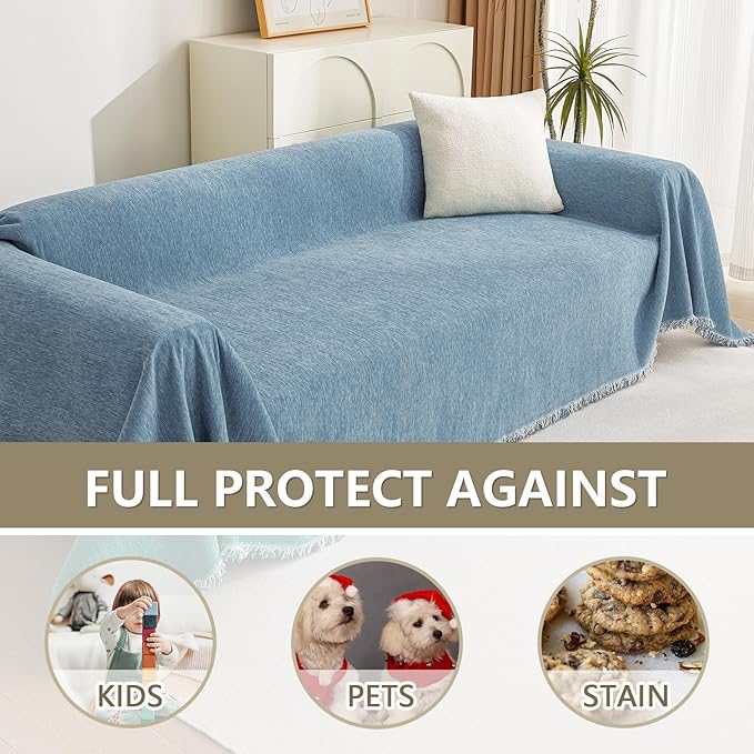 MYSKY HOME Dog Couch Cover Sofa Covers Sectional Couch Covers for 2 Cushion Couch Sofa Chenille Couch Cover Bedroom Futon Couch Covers L Shape Sofa Cover Pet Cunshion Cover, 71" x 118", Dark Blue
