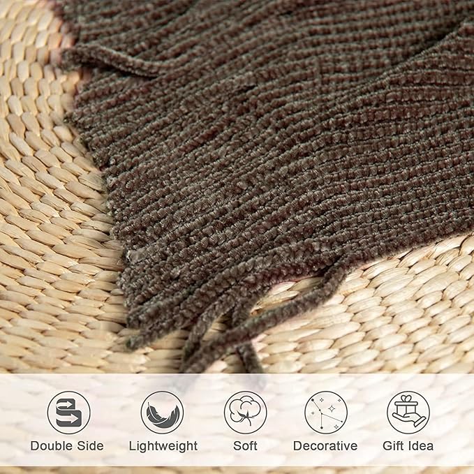 lifein Throw Blanket for Couch, Soft Boho Decor Bed Throw,Cozy Brown Knitted Chenille Small Farmhouse Lightweight Throw (Brown,60 * 80")