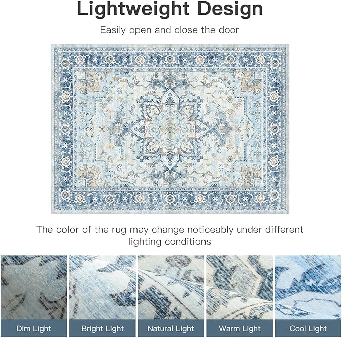 Lofus 5x7 Area Rugs for Living Room, Machine Washable Non-Slip Area Rug, Low Pile Large Rugs for Bedroom, Kitchen, Dining Room, Home Office, Vintage Oriental Print Rug, Blue Gold
