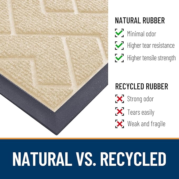 OLANLY Front Door Mat Indoor Outdoor Entrance, Waterproof All-Season, All-Weather Doormat, Sturdy Natural Rubber, Low Profile, Easy Clean Patio Porch Entryway Mat, Herringbone Brick (Beige, 71x47)