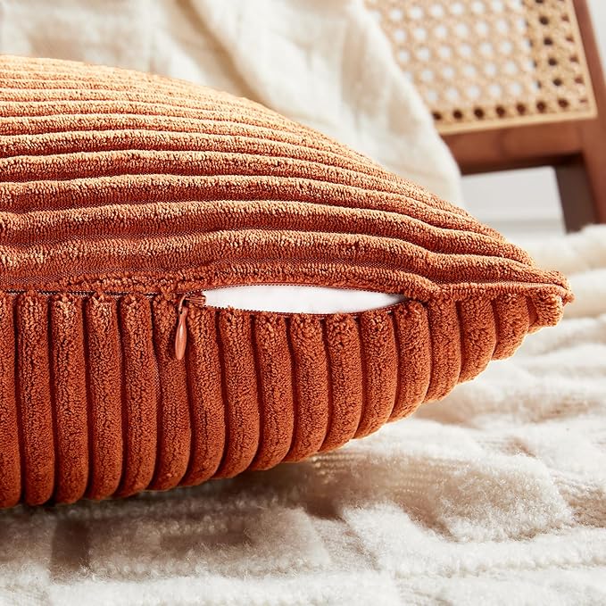 Fancy Homi Set of 2 Burnt Orange Long Lumbar Decorative Throw Pillow Covers 14x24 Inch for Living Room Couch Bed, Boho Farmhouse Fall Home Decor, Soft Corduroy Corss Textured Cushion Case 35x60 cm