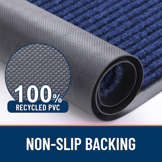 OLANLY Front Door Mat Indoor Outdoor Entrance, 2-Pack 33 x 21 Inch, Waterproof Heavy Duty Doormat, Fade Resistant, Low Profile, Easy Clean Patio Porch Welcome Floor Mats for Entry, Blue