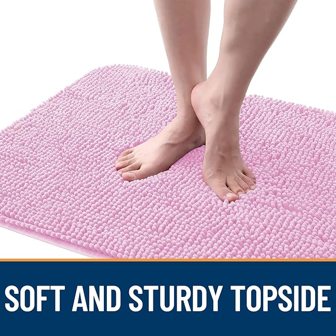 OLANLY Dog Door Mat for Muddy Paws 35x24, Absorbs Moisture and Dirt, Absorbent Non-Slip Washable Doormat, Quick Dry Chenille Mud Mat for Dogs, Entry Indoor Entryway Carpet for Inside Floor, Pink