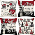 ONFAON Christmas Decorations - Merry Christmas Trees Red Throw Pillow Covers 18x18 Set of 4,Winter Holiday Decor Throw Cushion Case for Home Couch