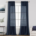 Navy Blue Linen Blend Drapes 84 Inch Length 2 Panels Set Back Tab Rod Pocket Light Filtering Semi Sheer Textured Indigo Blue Curtains Boho Farmhouse Decor Curtains for Living Room Bedroom 40x84