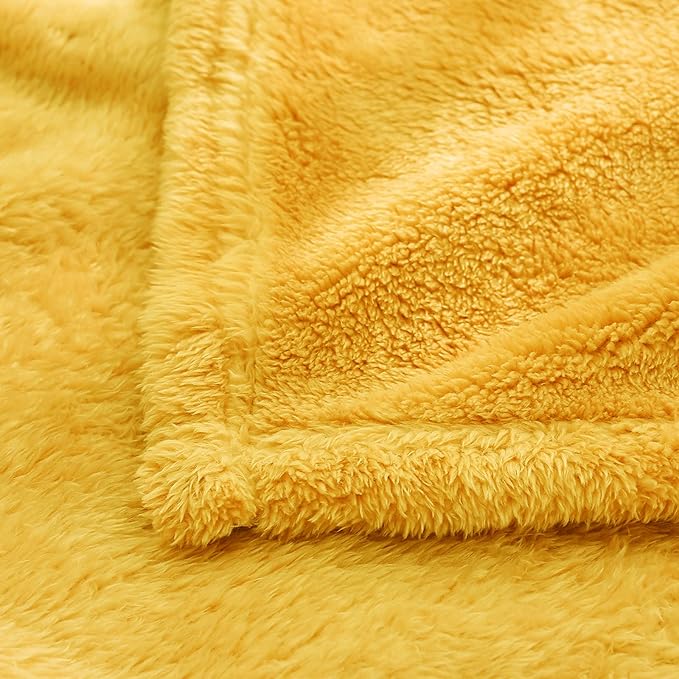 Exclusivo Mezcla Plush Fuzzy Fleece Throw Blanket, Super Soft, Fluffy and Warm Blankets for Couch, Bed, All Season (Mustard Yellow, 40x50 inches)
