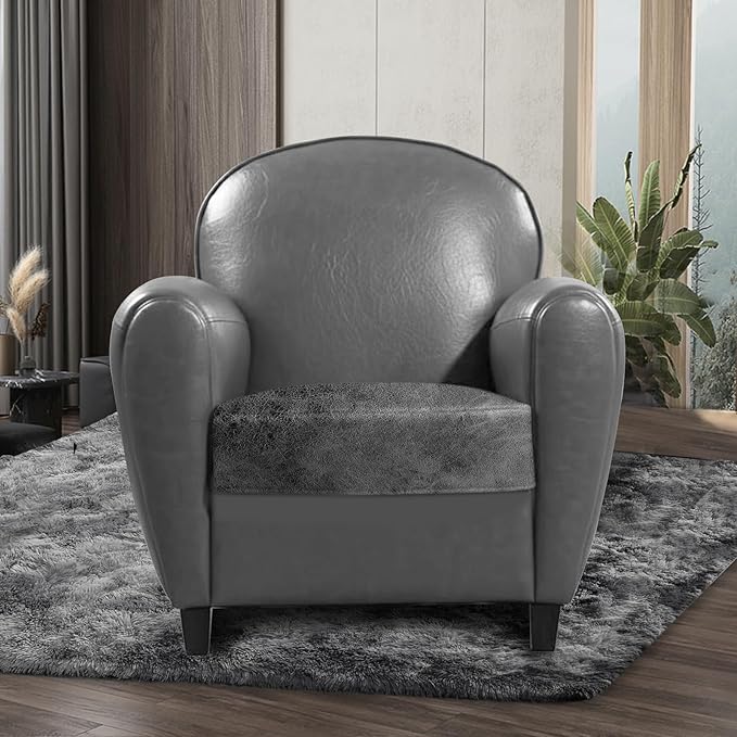 Leather Look Couch Cushion Covers Sofa Seat Slipcovers Sets Couches Furniture Protector for Sectional Armchair Loveseat Pets Kids Stretch Spandex Fabric (1 Cushion Armchair, Light Grey)