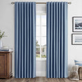 MIULEE 100% Blackout Linen Curtains for Bedroom, Blue Solid Luxury Decor Thermal Insulation Room Darkening Drapes for Living Room Nursery Back Tab Rod Pocket 42 x 72 Inches, 2 Panels