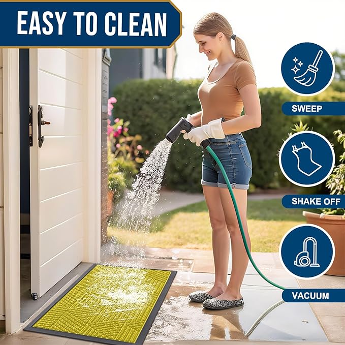 Smiry Front Door Mat Outside Entrance, Heavy Duty Sturdy Natural Rubber Doormat, Trap Dirt and Moisture, Easy Clean Low Profile Mats for Indoor Outdoor Entry, Irregular Triangle (29.5x17, MST-Yellow)