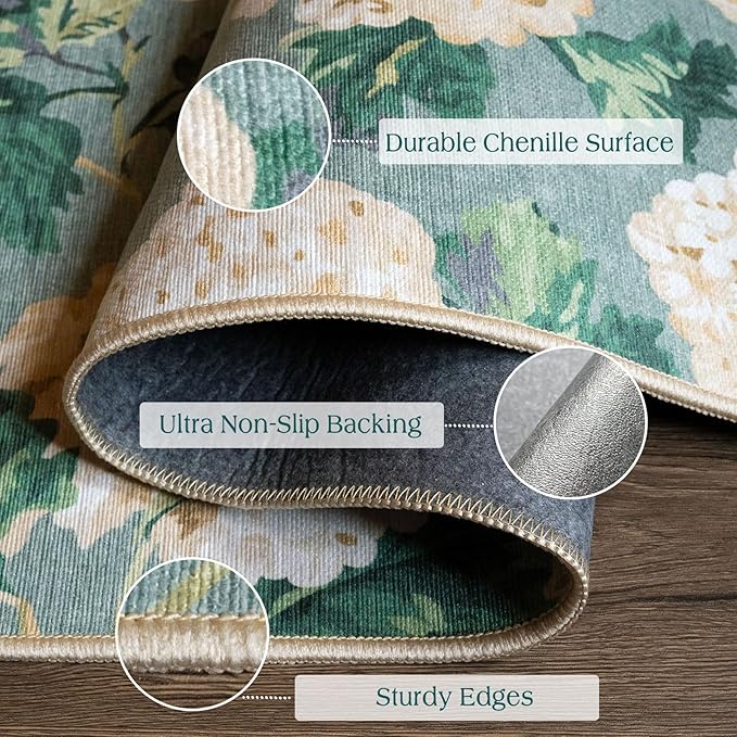 Front Door Mat Outside Entrance - 2x3 Spring Non-Slip Washable Doormat Indoor Outdoor Entrance Sage Green Beige Floral Rug Small Throw Rugs for Entryway Bedroom Kitchen Front Porch Decor
