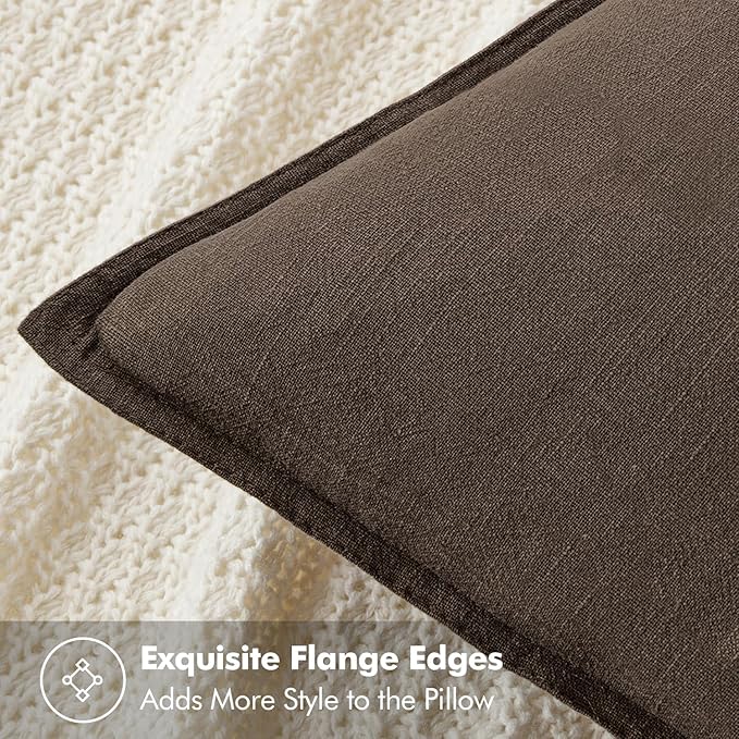 MIULEE Decorative Linen Euro Sham Pillow Covers 26x26 Dark Coffee Chocolate Boho Farmhouse Neutral Winter Couch Throw Pillows for Bed Pack of 2 Accent Modern Pillowcase Sofa Livingroom Home Decor