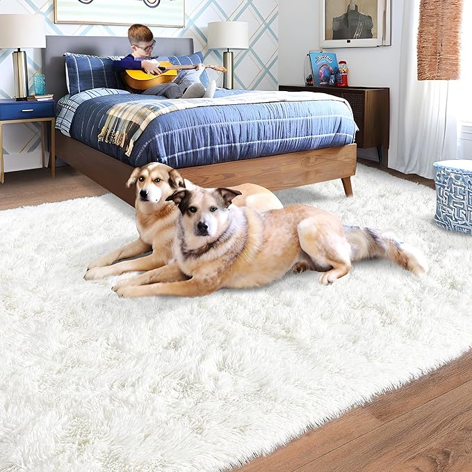 Rugs for Living Room 5x7, Soft Shaggy Modern Shag Area Rug for Bedroom, Upgrade Non-Slip Plush Fluffy Carpet for Kids Boys Girls Room Home Decor Aesthetic, Cream White