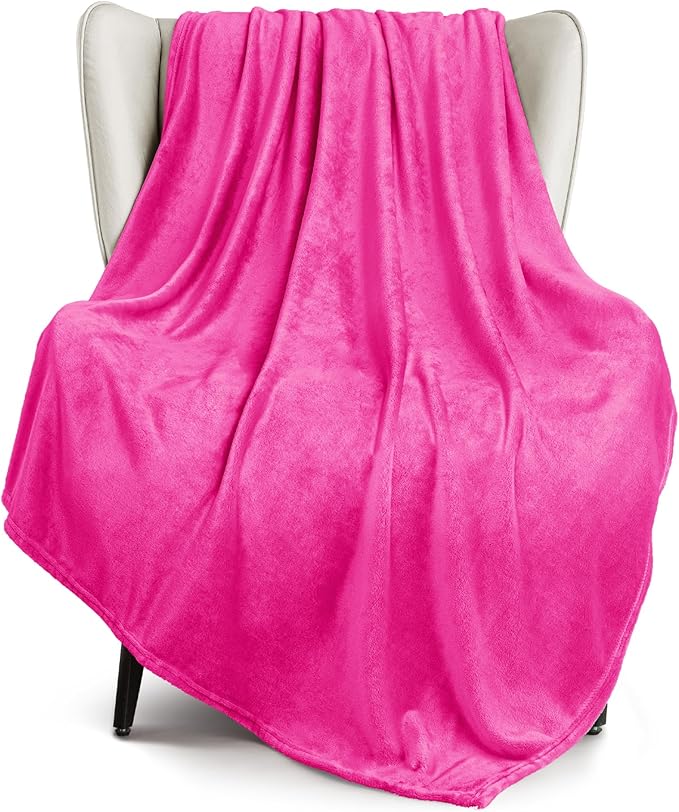 Exclusivo Mezcla Fleece Hot Pink Throw Blanket for Couch, Sofa, Super Soft and Warm Blankets, All Season, Cozy, Plush, Lightweight, 50x60 Inches