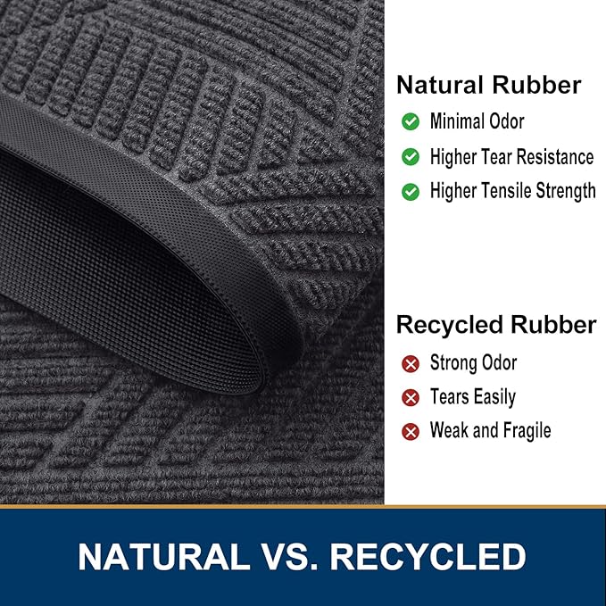 Smiry Front Door Mat Outside Entrance, Heavy Duty Sturdy Natural Rubber Doormat, Trap Dirt and Moisture, Easy Clean Low Profile Mats for Indoor Outdoor Entry, Irregular Triangle (71x47, Medium Grey)