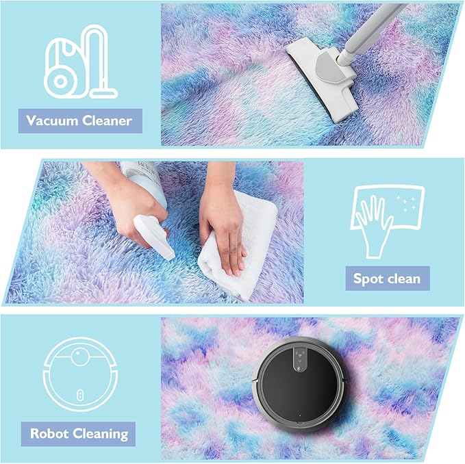 Shag Area Rug for Bedroom 5x8,Fluffy Area Rugs for Living Room,Soft Fuzzy Rug Non-Shedding Indoor Plush Carpet for Kids Bedroom Nursery Dorm Home Decor,Rainbow Purple