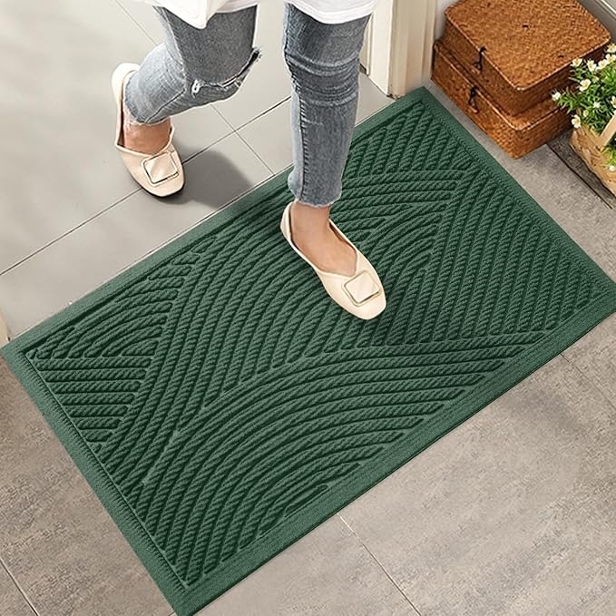 HIYARD Sturdy Front Door Mat, Absorbent Muddy Dirt Resist Welcome Door Mats Outdoor Indoor, Stain and Fade Resistant, Non-Slip Backing Entry Mat Low Profile Doormat for Entryway, 47×32, Green