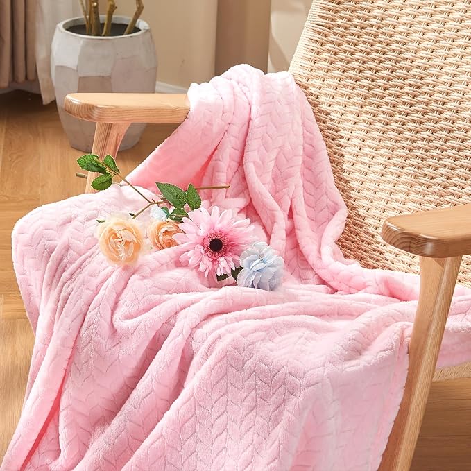 inhand Super Soft Pink Cute Throw Blanket, Cozy Plush Fleece Blanket Throw Size, Washable Lightweight Flannel Blankets Throw for All Season(50”x60”, Baby Pink)