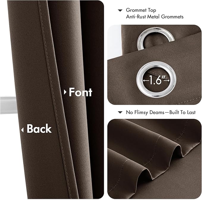 MIULEE Chocolate Brown Blackout Curtains - Bedroom Window Treatment Curtains Thermal Insulated Room Darkening Drapes for Living Room Kitchen Grommet Drapery, 40 x 45 Inches Long, 2 Panels