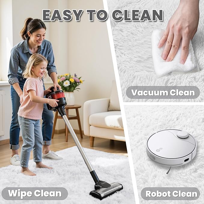 5x8 Area Rugs for Living Room: Soft Fluffy Shag White Rugs for Bedroom, Non Slip Large Fuzzy Plush Rug Indoor Floor Carpet for Nursery Kids Boys Girls Room, Dorms, Playroom, Modern Home Decor