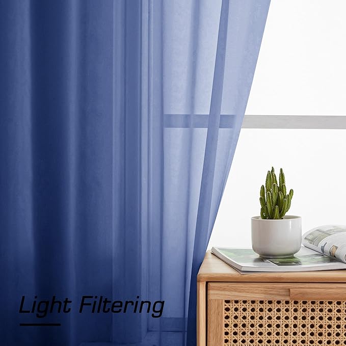 Simplebrand Royal Blue Sheer Curtains 72 Inches Long 2 Panels for Living Room, Rod Pockets Airy Window Treatments Voile Sheer Curtains Panels Lightweight for Front Back Patio Glass Door, 42" Width