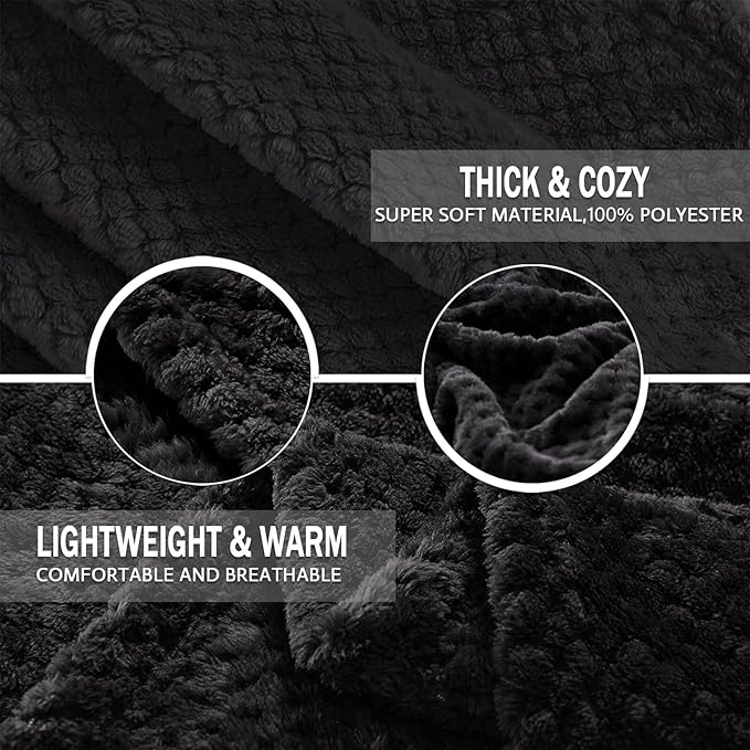 Exclusivo Mezcla Fleece Bed Blanket Queen Size, Super Soft and Warm Blankets for Couch, Sofa and Bed Waffle Textured, Cozy, Fuzzy and Lightweight (Black, 90x90 Inches)