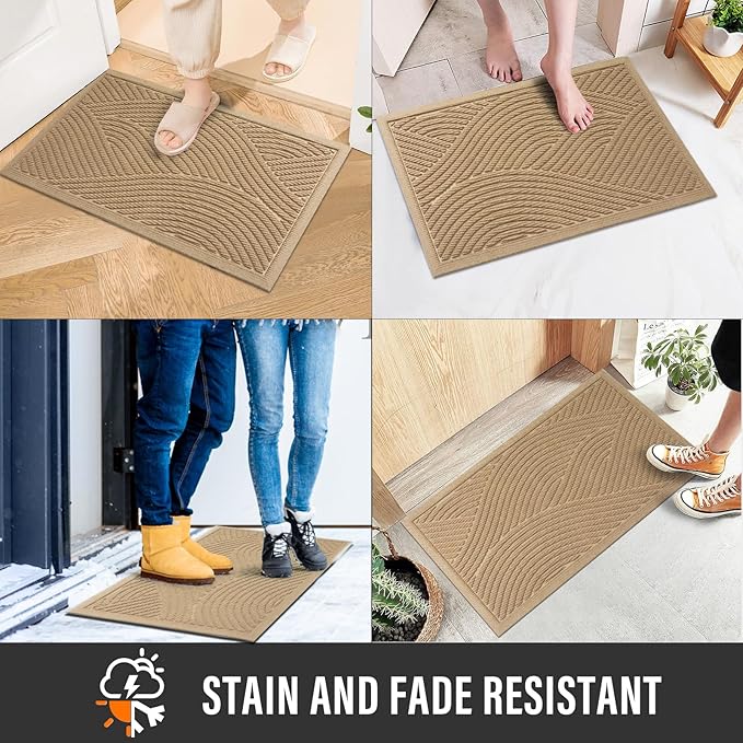 HIYARD Sturdy Front Door Mat, Absorbent Muddy Dirt Resist Welcome Door Mats Outdoor Indoor, Stain and Fade Resistant, Non-Slip Backing Entry Mat Low Profile Doormat for Entryway, 72×24, Beige