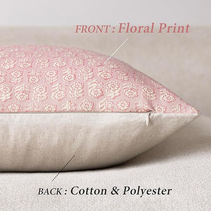 Foindtower Set of 2 Decorative Vintage Floral Print Throw Pillow Covers Neutral Modern Farmhouse Cushion Covers Boho Home Decor for Sofa Couch Chair Bedroom Living Room Outdoor,20×20 Inch,Light Pink