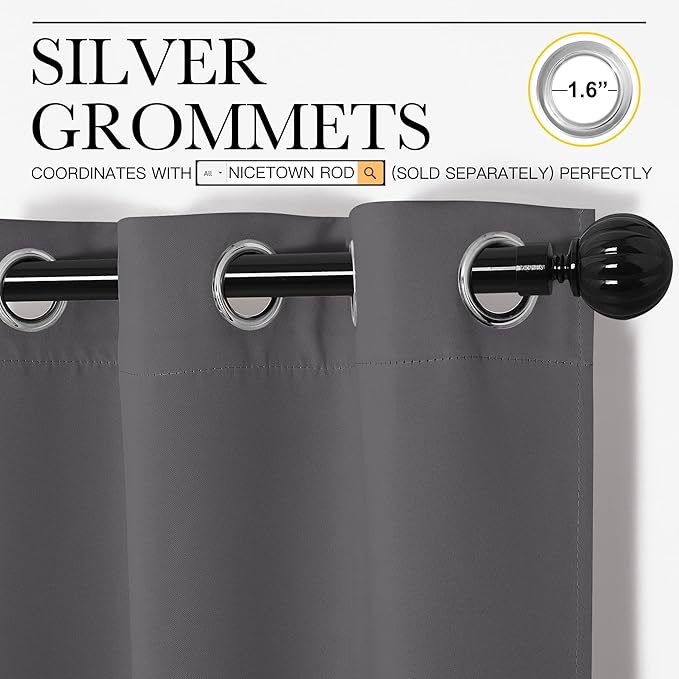 NICETOWN Thermal Insulated Blackout Curtains - Grommet Top Window Treatment Drapes for Hall (2 Panels, W42 x L90 inches, Grey)